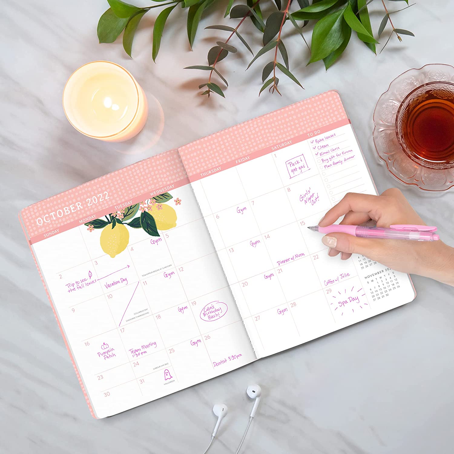 Orange Circle Studio Just Right 2022-2023 Monthly Planner - 17-Month Organizer with Full-Color Monthly Views, Storage Pocket & Elastic Closure - Lemon Tree - Image 6